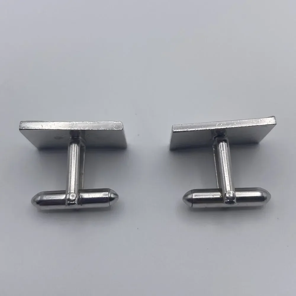 Swank Rectangular Silver Tone Cufflink Mid Century Vintage Geometric Design